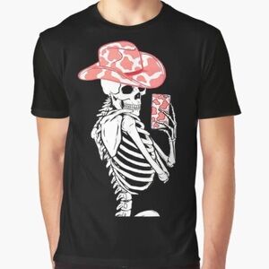 Pink Hat Skeleton Selfie Graphic Tee Black
